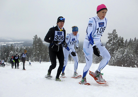 Annika Kristoffersson med nummer 306 stormar fram i VM-tävlingen i Rättvik. Hon kom i mål på en tredjeplats. Foto: Lina Börjes.