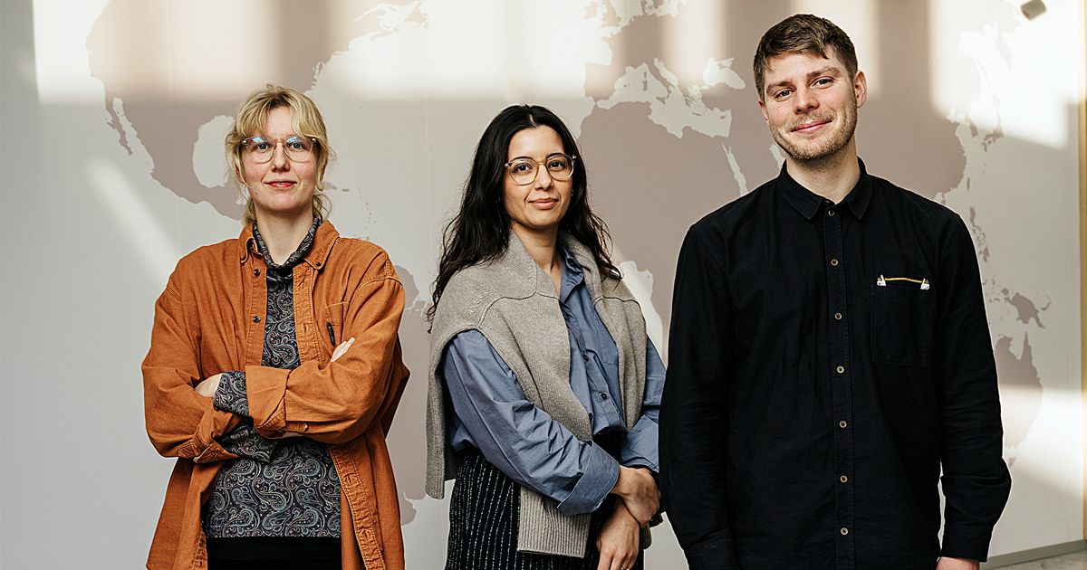 Traineerna Klara Williander, Anna Santos Rasmussen och Casper Falk Wollberg är glada över att ha antagits till programmet. 